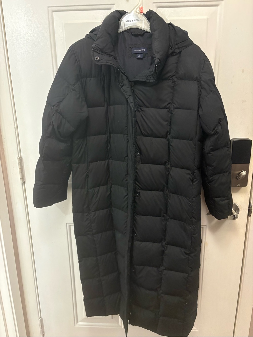 Lands' End women’s  Black Full-Length Quilted Puffer Coat with Hood